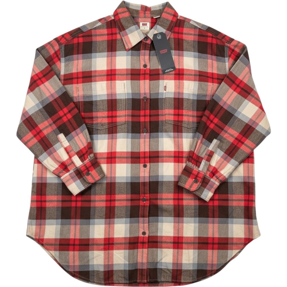 Levi's Remi Utility Shirt Womens 3X Plus Rosie Plaid Red Brown Chico Flannel NEW